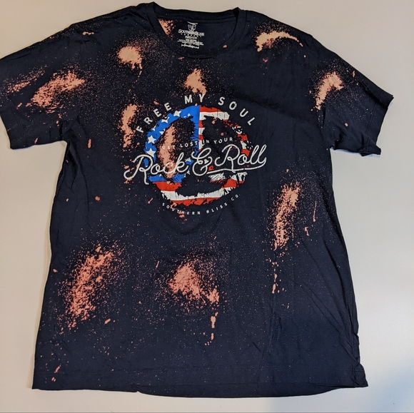 Souther Bliss Company Bleached Tee Womans Med Rock & Roll Peace Patriotic - Picture 1 of 4